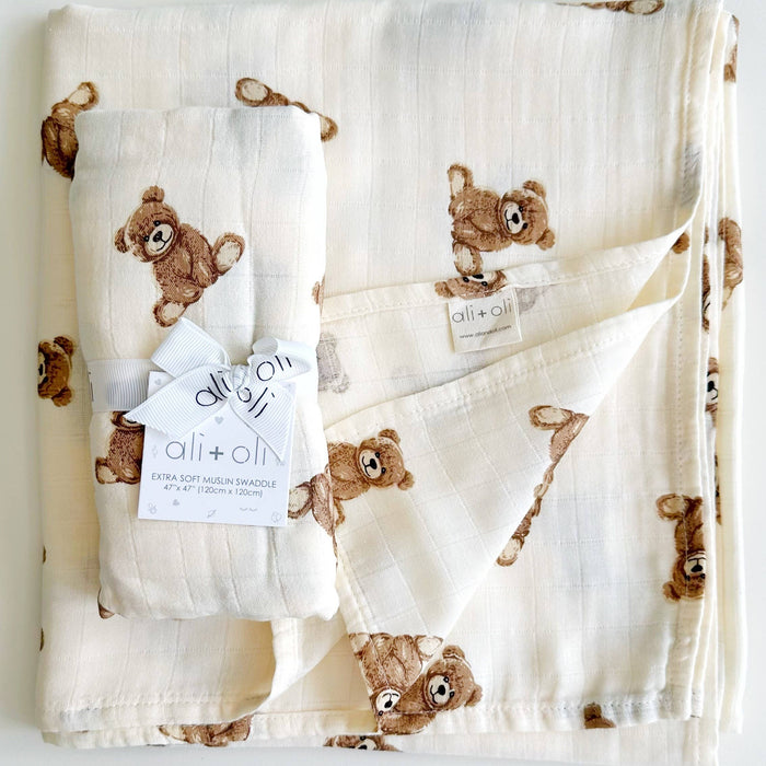 Teddy Bear Bamboo Muslin Baby Swaddle