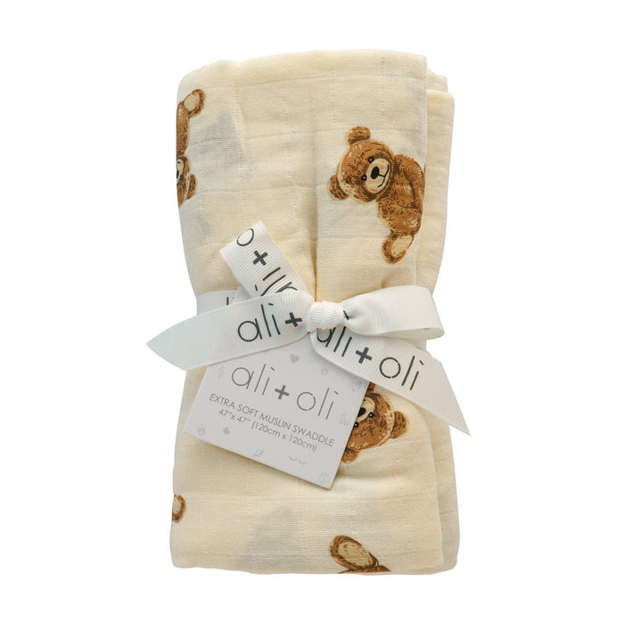 Teddy Bear Bamboo Muslin Baby Swaddle